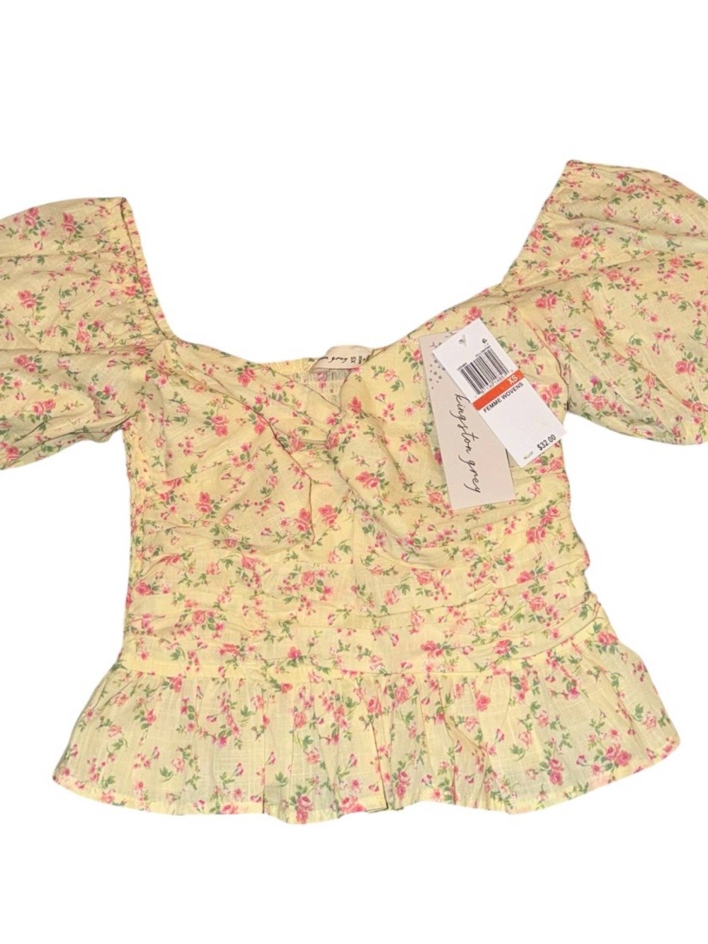Kingston Yellow Floral Square-Neck Peplum Top